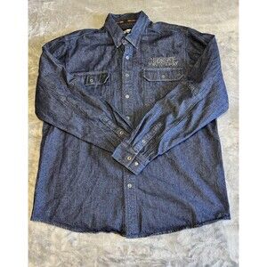Vintage Harley-Davidson Denim Shirt Shacket Mens Tall Cotton XL Blue Pockets